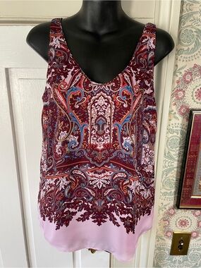 J CREW 2013 Pink and Burgundy Paisley Silk Tank Top